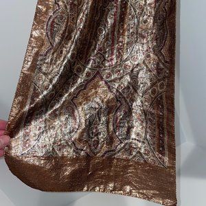 Vtg Oscar de la Renta Brown Tan Bronze Metallic Light Sheer Scarf : 54"L x 11"W